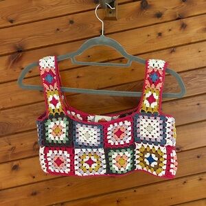 Farm Rio Boho crochet multi-coloured crop top/ bralette